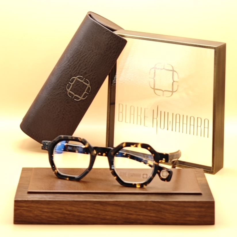 Blake Kuwahara's BK 1034, small, chunky octagonal glasses in a rich brown and black classic tortoise shell pattern.