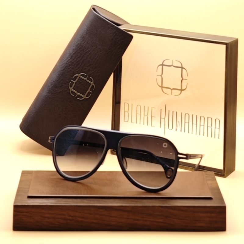 Blake Kuwahara chunky black Limited edition aviator sunglasses with a flat top bar and brown gradient lenses.